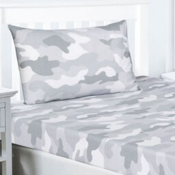 Army Camouflage Double Fitted Sheet & Two Pillowcases Set Grey Camo