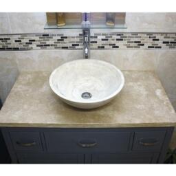 Bathroom Vanity Grey Painted Cabinet Wash Stand Travertine Top & Basin