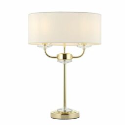 Endon Nixon 40w E14 2lt Twin Table Lamp Brass Plate Vintage White