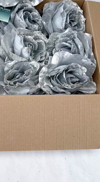 Silver Flowers Christmas Tree Decorations Beautiful Silver Icy Rose