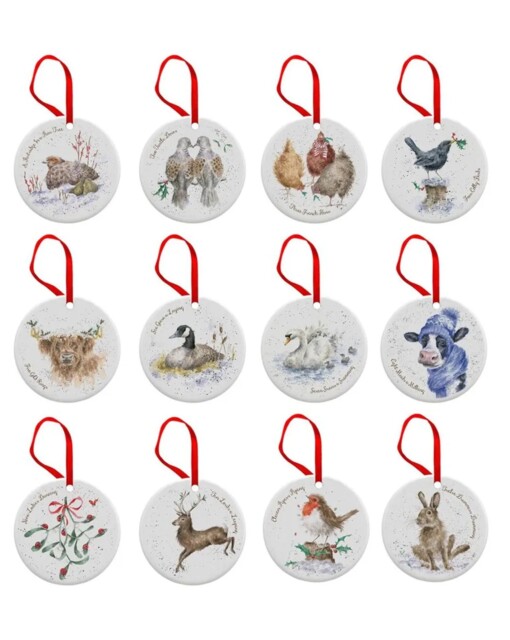 Royal Worcester Wrendale Designs 12 Christmas Decorations