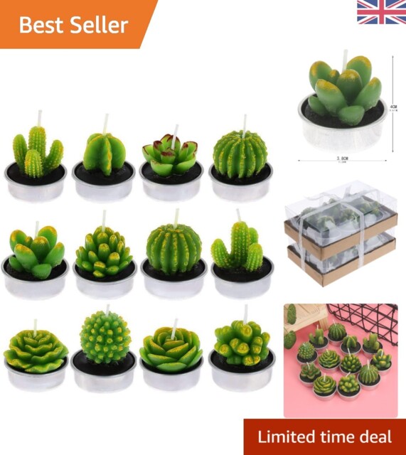 12 Elegant Cactus Tealight Candles In Aluminum Holders - Ideal For