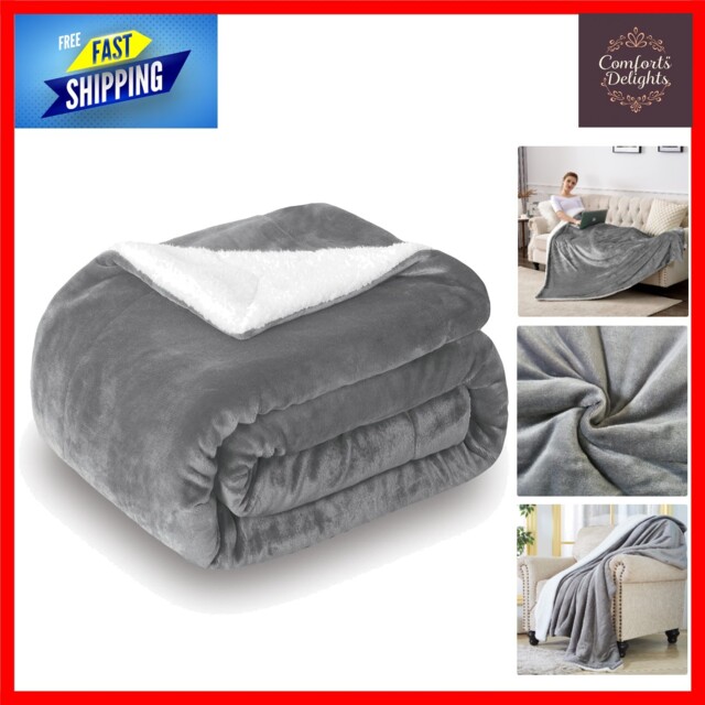 Luxurious Double-sided Sherpa Fleece Throw Blanket Grey 127cm X 150cm