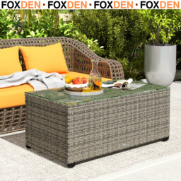 Outdoor Rattan Coffee Table With Glass Top Garden Patio Side Table