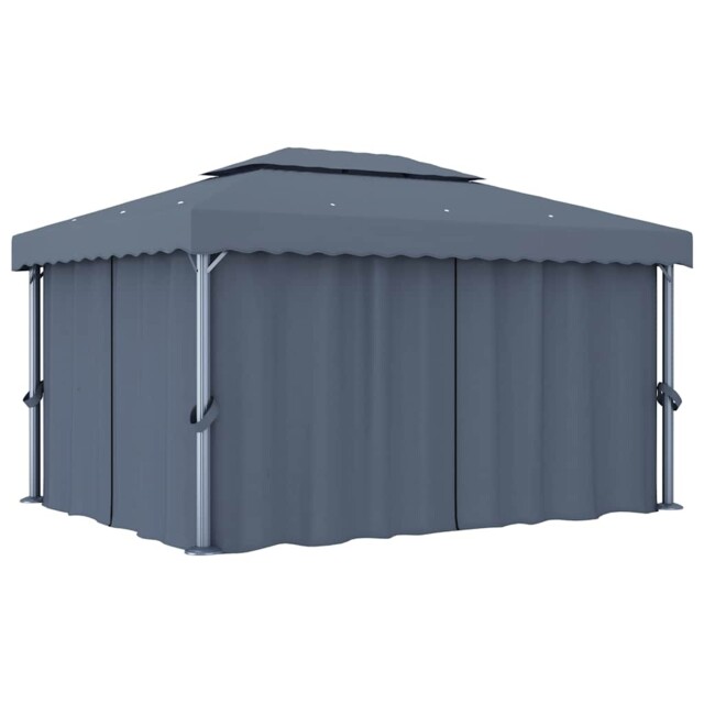 Gazebo With Curtain Garden Canopy Sun Shelter Tent Sunshade Aluminium