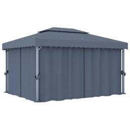 Gazebo With Curtain Garden Canopy Sun Shelter Tent Sunshade Aluminium