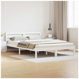 Bed Frame White 140x220cm Solid Pine Wood Slatted Headboard Modern