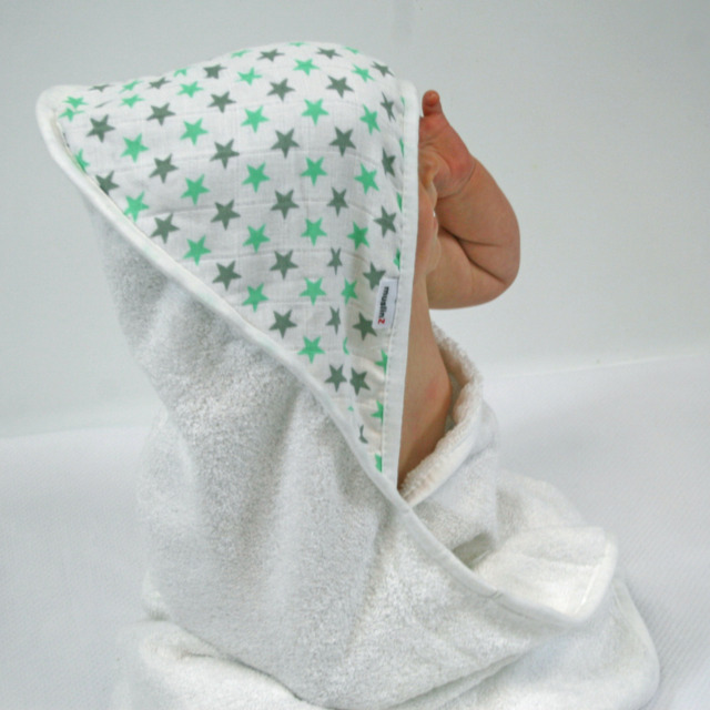 Muslinz Baby Hooded Towel Bamboo/cotton Mix 75cms X 75cms - Mint/grey