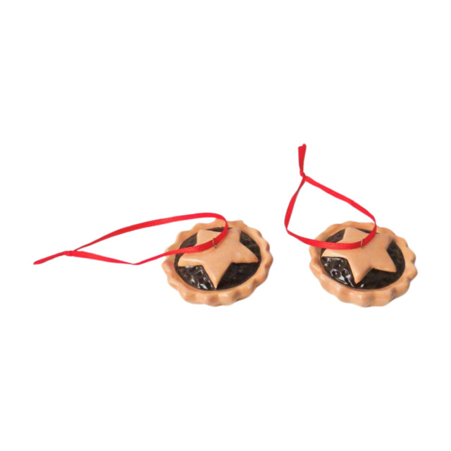 1x 7cm Mince Pie Tree Decoration - Christmas Giftware Smiley Face -