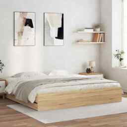 Bed Frame With Drawers Sonoma Oak 200x200 Cm Engineered Wood Vidaxl
