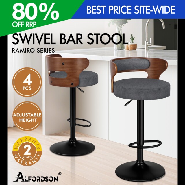 Alfordson 4x Bar Stool Swivel Padded Wooden Gas Lift Dining Kitchen