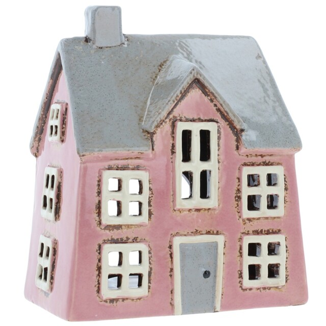 Shudehill Giftware Village Pottery Pink Dormer House Tealight Holder