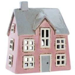 Shudehill Giftware Village Pottery Pink Dormer House Tealight Holder