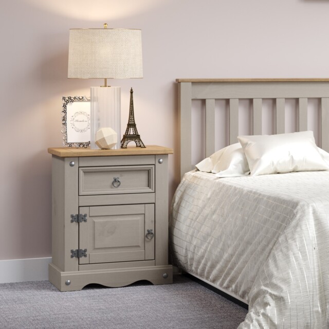 Corona 1 Door 1 Drawer Bedside Cabinet, Antique Wax Finish, Flexible