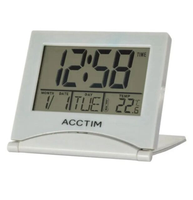 Acctim Mini Flip 2 Folding Travel Lcd Alarm Clock Grey 15787