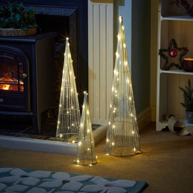 Christmas Light Up Trees Set Led Light Silver Xmas Tree Festive Home