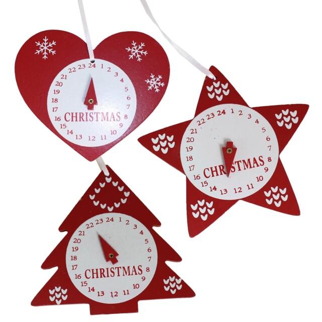 Christmas Wooden Advent Calendars 3x Hanging Tree Decorations Star