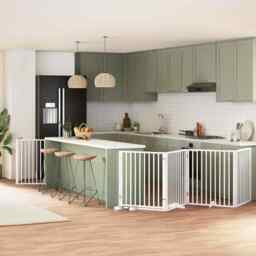 Dog Gate With Door Foldable 8 Panels White 640 Cm Poplar Wood Vidaxl