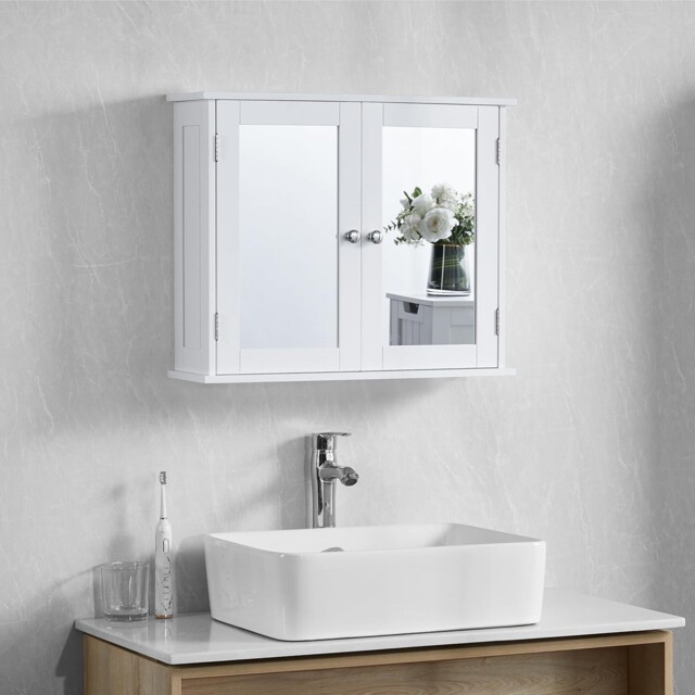 Bath Vida Priano 2 Door Mirrored Wall Bathroom Cabinet White H47 X W57