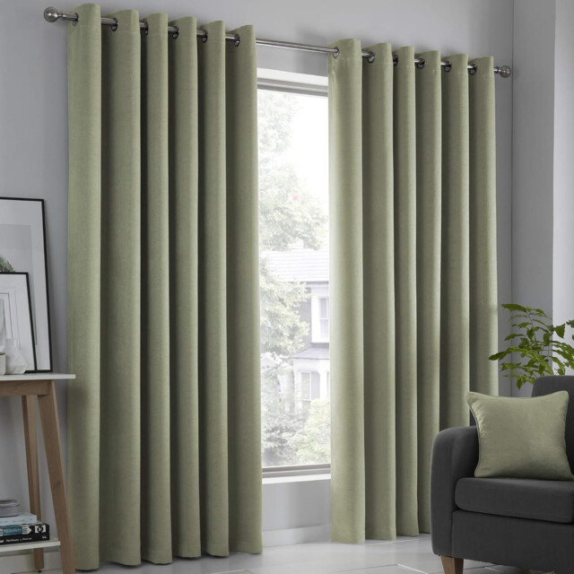 "Fusion Sage Green Thermal Eyelet Curtains – W66 X L90"" (168x229cm) – 2"