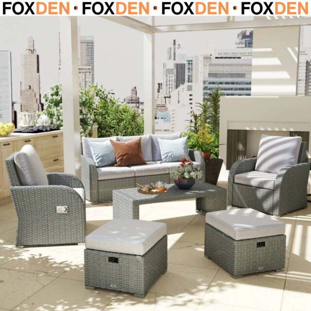 6 Piece Outdoor Rattan Sofa Set With Reclining Armchairs And Table