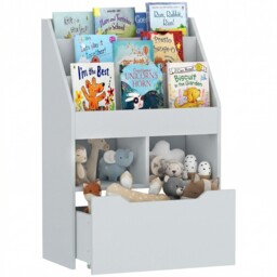Homcom Kids Bookcase, Toy Box W/ Storage Drawer, Wheels For Bedroom -