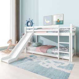 3ft Single Wooden Bunk Bed Kids Sleeper With Slide And Ladder Cabin