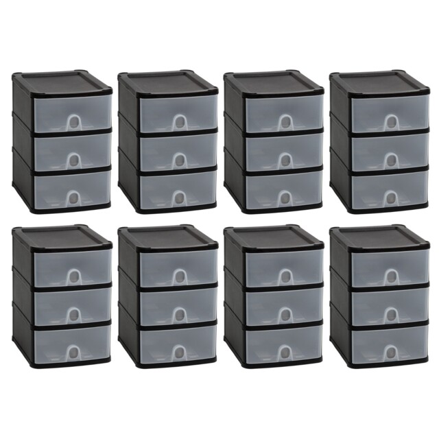8 X Uni Handy 3 Tier Plastic Storage Chest Tower Drawers Home School
