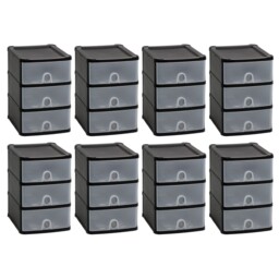 8 X Uni Handy 3 Tier Plastic Storage Chest Tower Drawers Home School