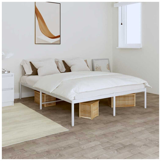 Metal Bed Frame White Steel 140x200 Cm Sturdy Underbed Storage 18.5kg