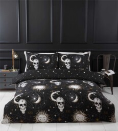 Tarot Gothic Mystical Reversible Star Skull Duvet Quilt Cover Set Bed