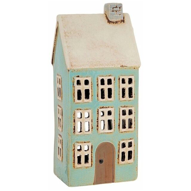 Village Pottery Tall Pale Blue House Tealight Candle Holder