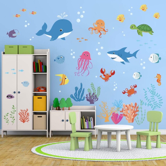 Decalmile Under The Sea Dolphin Fish Wall Stickers Kids Room