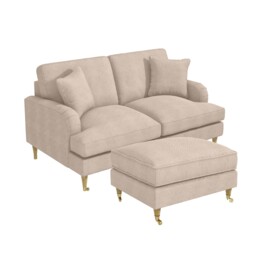 Beige Fabric 2 Seater Sofa And Footstool Set - Payton Bun/sof158/85497
