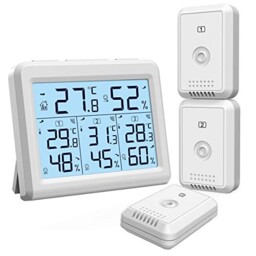 Indoor Outdoor Thermometer Hygrometer With 3 Sensor, Digital