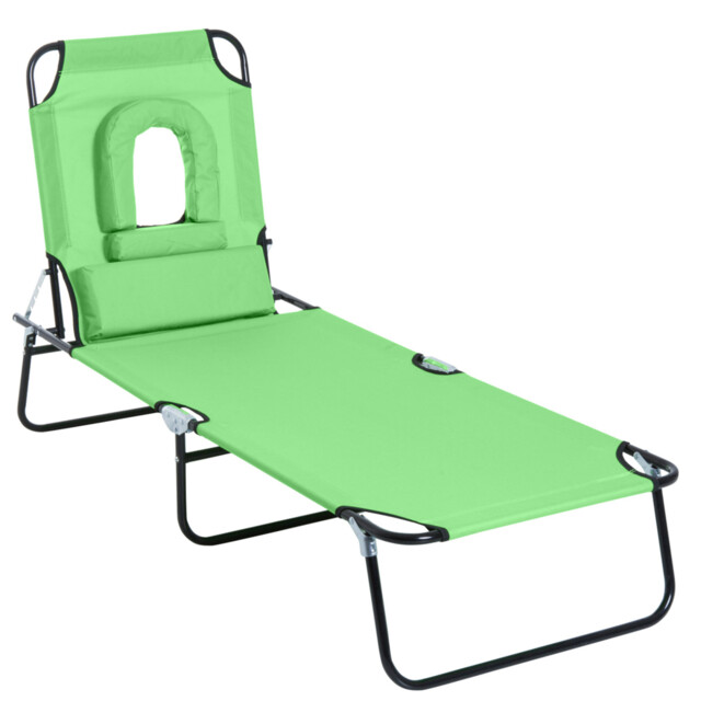 Sun Lounger Folding Recliner Green 187x58x36cm Fabric Frame Portable
