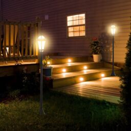 2 Pcs Led Garden Lights Lamp Post Solar Powered Lantern Black