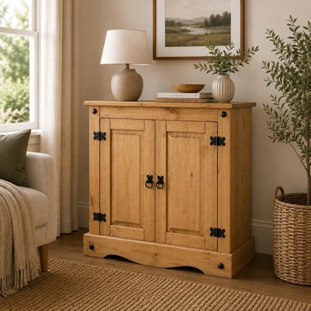 Corona Sideboard 2 Door Cupboard Solid Mexican Pine Wood Waxed