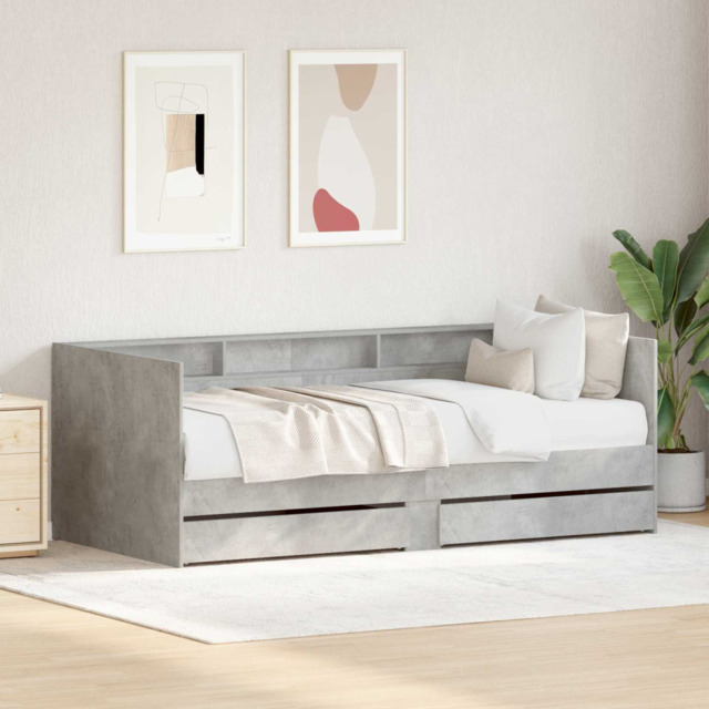 Day Bed Grey Engineered Wood 203x101.5x73cm With Drawer Narrow Twin