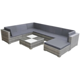 Garden Corner Sofa Set Grey Pe Rattan Powder-coated Steel 69.5cm