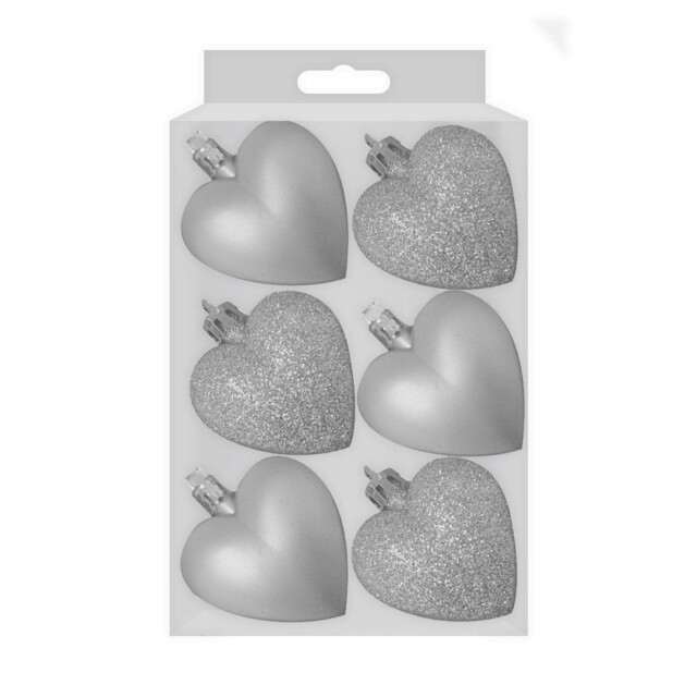 6 Pcs Glitter/matt Heart Shape Baubles Christmas Hanging Decoration