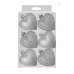 6 Pcs Glitter/matt Heart Shape Baubles Christmas Hanging Decoration