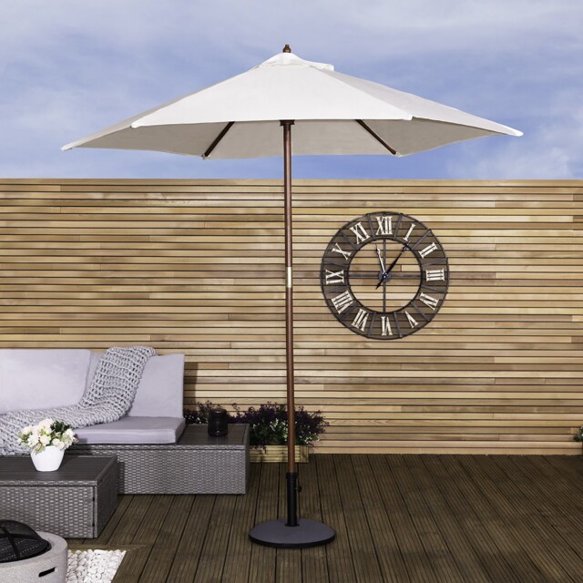 Charles Bentley Large 2.4m Wooden Garden Patio Parasol Shade Umbrella