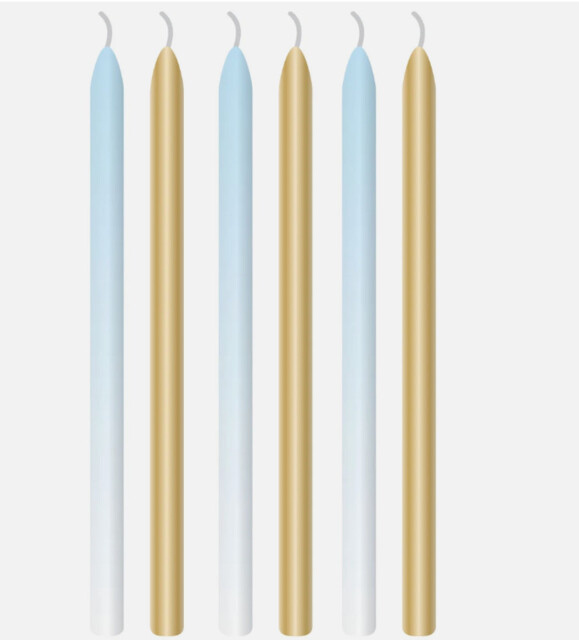 16 Extra Tall Cake Candles 18cm Pastel Blue Gold Birthday Decoration