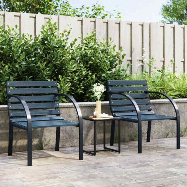 Garden Chair Set 2 Pcs Grey Wood Seat Steel Frame 56x58x76cm Patio