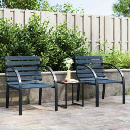 Garden Chair Set 2 Pcs Grey Wood Seat Steel Frame 56x58x76cm Patio