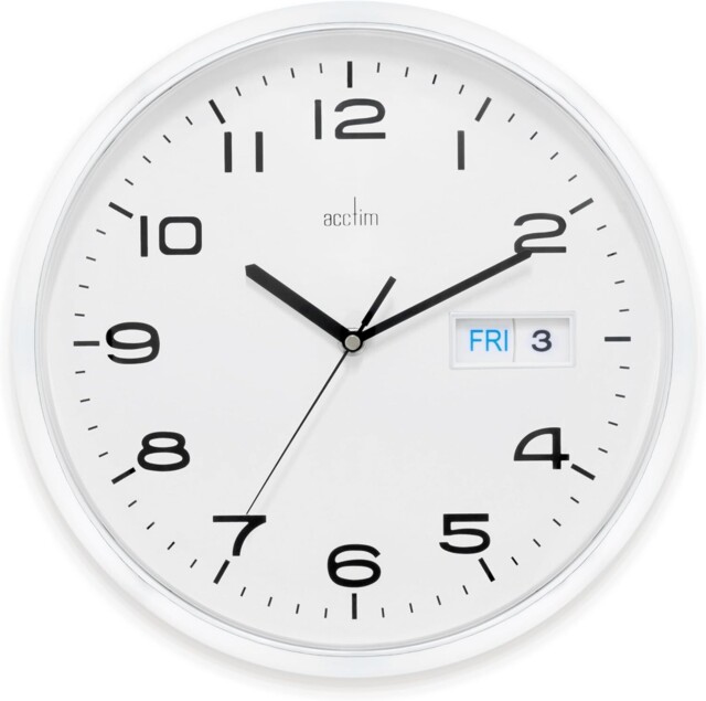Calendar Wall Clock, White, 32cm Diameter