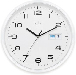 Calendar Wall Clock, White, 32cm Diameter