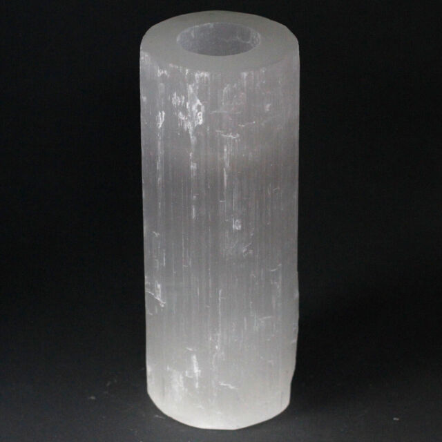 Selenite Candle Holder Crystal Cylinder Tea Light Healing Etheric