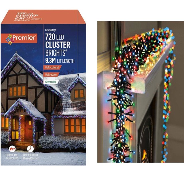Premier 720 Led Cluster Christmas Lights Multicolour Multi Action